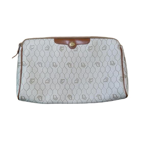 Vintage Christian Dior Tan Honeycomb Oblique Handbag/Pouch - Picture 1 of 5